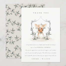 Cartão De Agradecimento Elegante Cute Cervo Escuro Floral Brasão Casamento