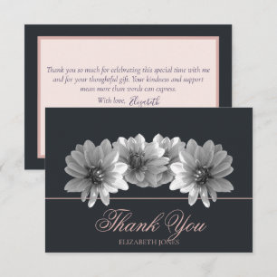 Cartão De Agradecimento Elegante Dahlia Preto e Branco Obrigada Noiva