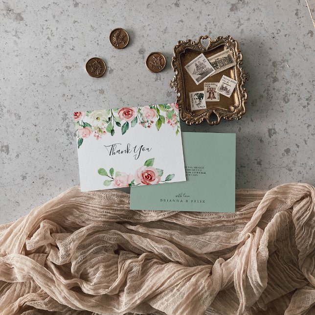 Cartão De Agradecimento Elegante Daît Autumn Floral Flat Wedding (Criador carregado)