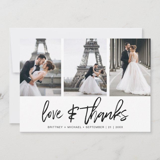 Cartão De Agradecimento Elegante de Colagem de Fotos Moderna com Letra Mão (Frente)