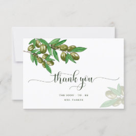 Cartão de agradecimento elegante de oliveira verde