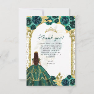 Cartão De Agradecimento Elegante de Orçamento Emerald Floral Foto Quinceañ