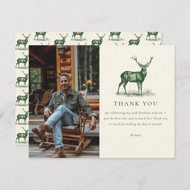 Cartão De Agradecimento Elegante Deer Hunting Green Birthday (Frente/Verso)