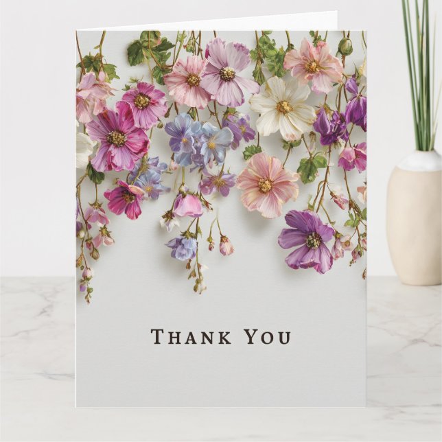 Cartão De Agradecimento Elegante design de "Obrigado" com flores pendurada (Frente)