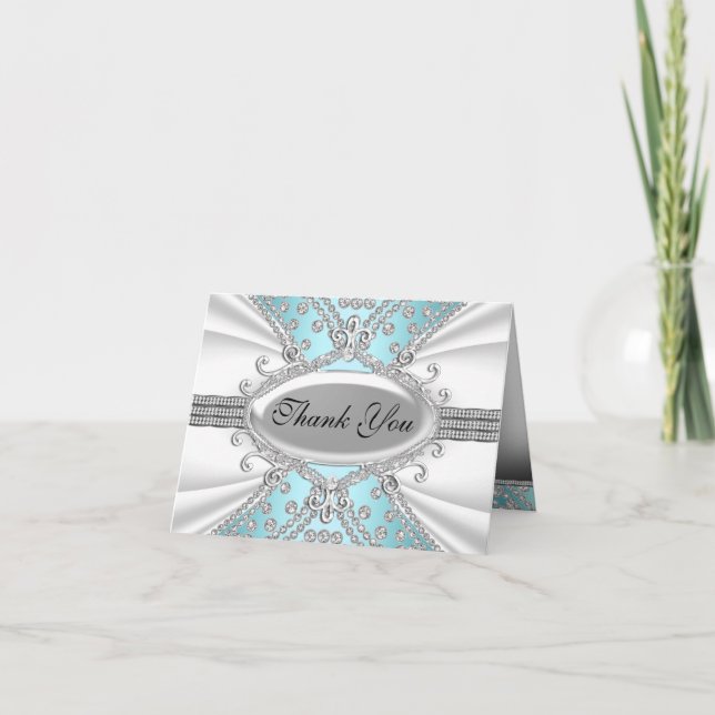 Cartão de Agradecimento Elegante Diamante Azul (Frente)