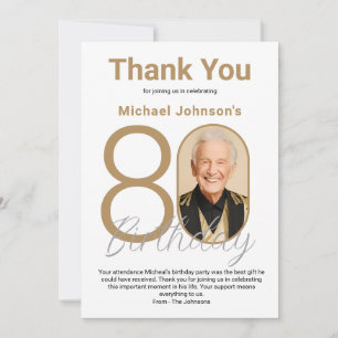 Cartão De Agradecimento Elegante Dourado Branco 80º Aniversário