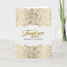 Cartão De Agradecimento Elegante Dourado E Branco Paisley Lace