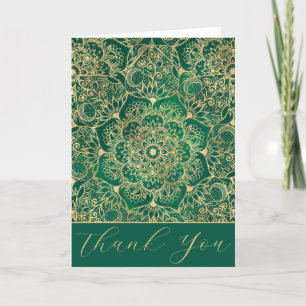 Cartão De Agradecimento Elegante Dourado Floral Mandala Green Design