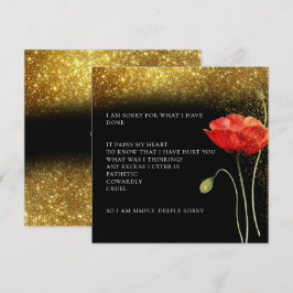 Cartão De Agradecimento Elegante Dourado Glitter Floral Peço desculpas