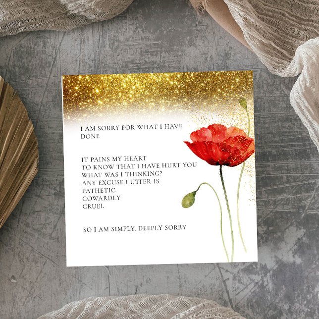 Cartão De Agradecimento Elegante Dourado Glitter Floral Peço desculpas (Criador carregado)
