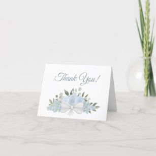 Cartão De Agradecimento Elegante Dusty Blue Watercolor Foto de Casamento F