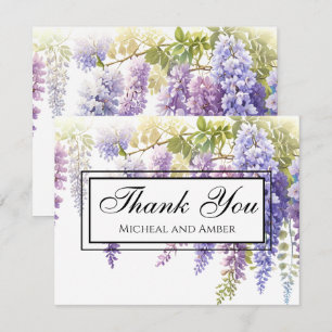 Cartão De Agradecimento Elegante e suave wisteria floral em aquarela roxa