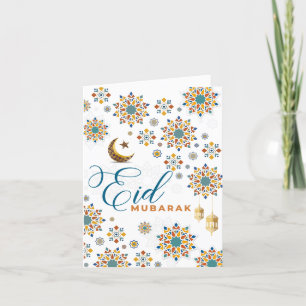 Cartão De Agradecimento Elegante Eid Mubarak Moon Stars