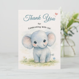 Cartão De Agradecimento Elegante Elefante Azul Bebê Safari