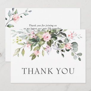 Cartão De Agradecimento Elegante Eucalipto Rosas Rosa Floral
