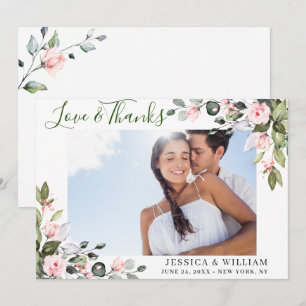 Cartão De Agradecimento Elegante Eucalipto Rosas Rosa Foto