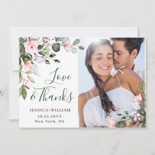 Cartão De Agradecimento Elegante Eucalyptus Blush Roses Rosa 4 FOTO