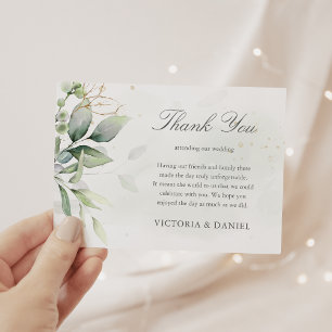 Cartão De Agradecimento Elegante Eucalyptus Deixa Casamento Dourado Greene