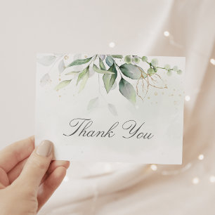 Cartão De Agradecimento Elegante Eucalyptus Deixa Casamento Dourado Greene