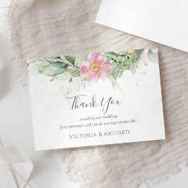 Cartão De Agradecimento Elegante Eucalyptus Deixa Casamento Dourado Verde