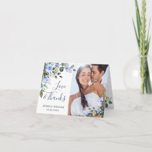 Cartão De Agradecimento Elegante Eucalyptus Dusty Rosas FOTO Azul Simples