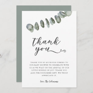 Cartão De Agradecimento Elegante Eucalyptus Watercolor Deixa Chá de fralda