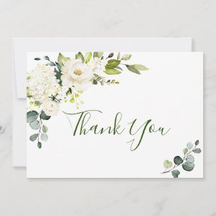 Cartão De Agradecimento Elegante Eucalyptus White Roses Floral