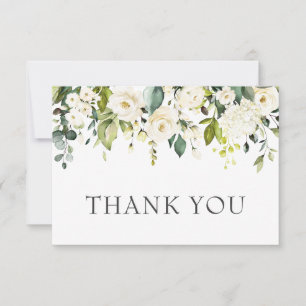 Cartão De Agradecimento Elegante Eucalyptus White Roses Floral