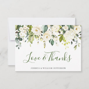 Cartão De Agradecimento Elegante Eucalyptus White Roses Floral