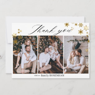 Cartão De Agradecimento Elegante Flocos de Neve Dourados 3 Feriado Fotográ