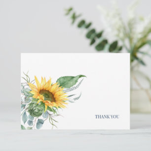 Cartão De Agradecimento Elegante Flor de Girassol Eucalipto Floral