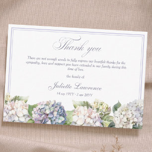 Cartão De Agradecimento Elegante Flor de Hortênsia Aquarela Funeral Floral