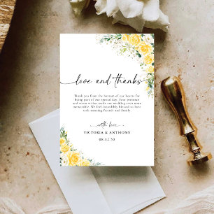 Cartão De Agradecimento Elegante Floral Amarelo Casamento Dobrado