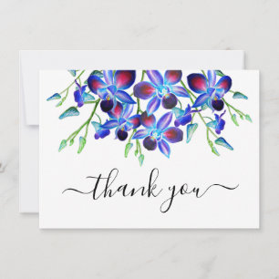 Cartão De Agradecimento Elegante Floral Aquarela Orquídeas Azuis Rótulo