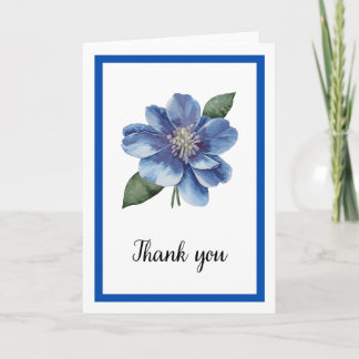 Cartão De Agradecimento Elegante Floral Azul Botânico Em Branco Por Dentro
