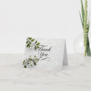 Cartão De Agradecimento Elegante Floral Branco com Textura Embutida Agrade