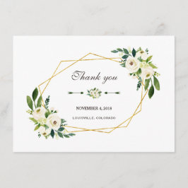 Cartão De Agradecimento Elegante Floral Branco Quadro Dourado Agradeciment