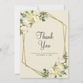 Cartão De Agradecimento Elegante Floral Casamento Dourado Moldura Rosa Aqu