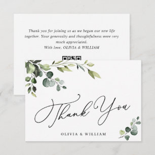 Cartão De Agradecimento Elegante Floral de Eucalipto em Aquarela QR