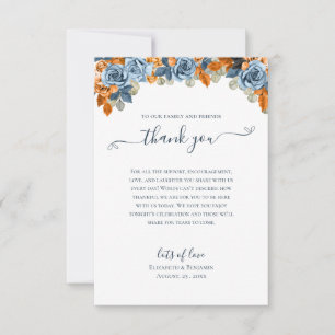 Cartão De Agradecimento Elegante Floral Outono Azul Marinho E Ferrugem Cas