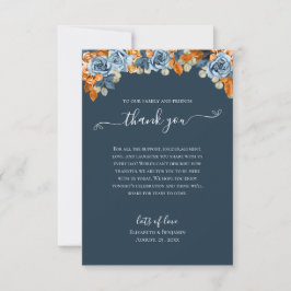Cartão De Agradecimento Elegante Floral Outono Azul Marinho Ferrugem Casam