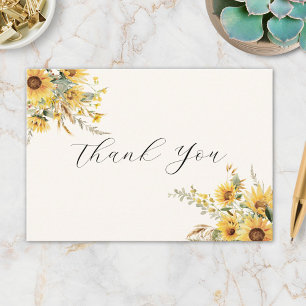 Cartão De Agradecimento Elegante Floral Plano de Girassol Aquarela Rústica