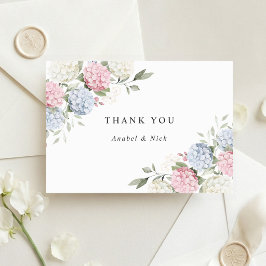 Cartão De Agradecimento Elegante Floral Rosa Choque e Hortênsia Azul Poeir