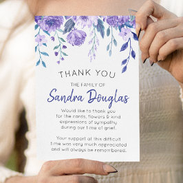 Cartão De Agradecimento Elegante Floral Roxo Funeral Memorial Obrigado