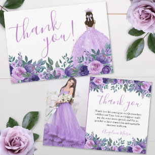 Cartão De Agradecimento Elegante Floral Roxo Quinceañera Foto