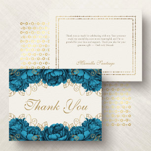 Cartão De Agradecimento Elegante Floral Turquesa Quinceanera
