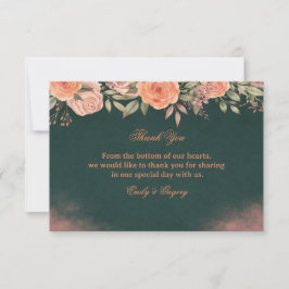 Cartão De Agradecimento Elegante Floral Verde Escuro