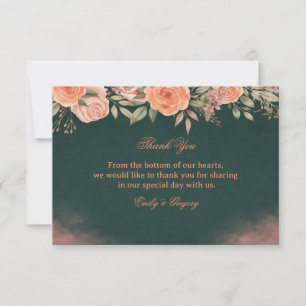Cartão De Agradecimento Elegante Floral Verde Escuro