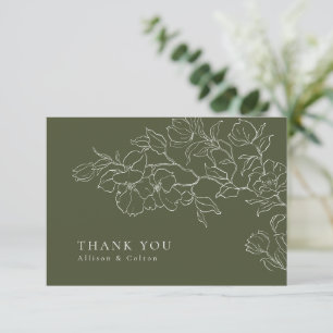 Cartão De Agradecimento Elegante floral verde-sage desenhado à mão para ca