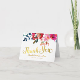 Cartão De Agradecimento Elegante Floral Watercolor Branco Dourado Obrigado